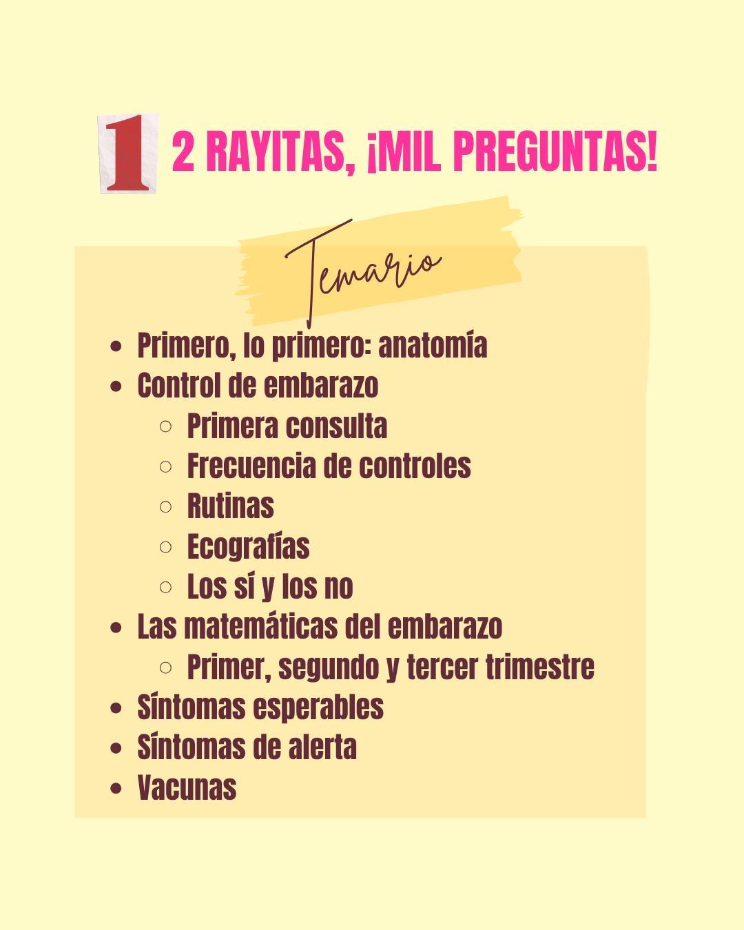 Temario del workshop "2 Rayitas, ¡Mil preguntas!"
